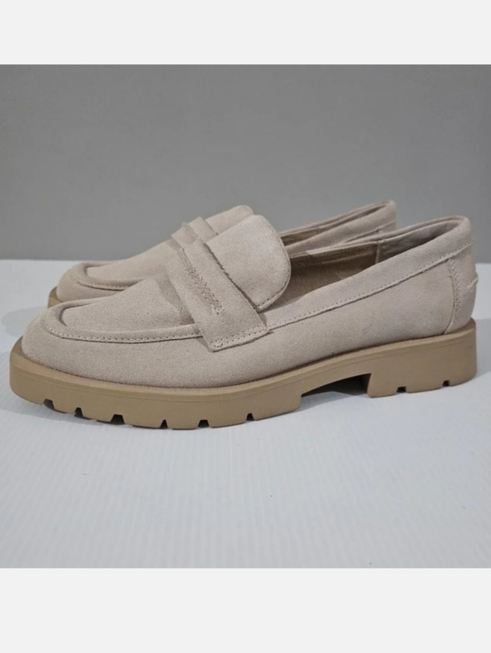 Dolce Vita Elias Penny Loafer Womens 10 Cream Tan Suede Chunky Platform NEW